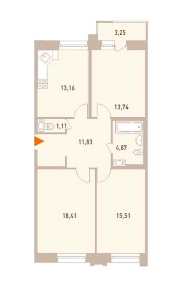 Трехкомнатная квартира в : площадь 80.26 м2 , этаж: 8 – купить в Санкт-Петербурге
